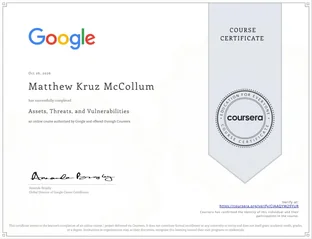 Assets, Threats, and Vulnerabilities certificate