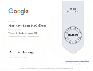 Tools of the Trade: Linux and SQL certificate