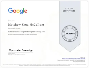 Put It to Work: Prepare for Cybersecurity Jobs certificate